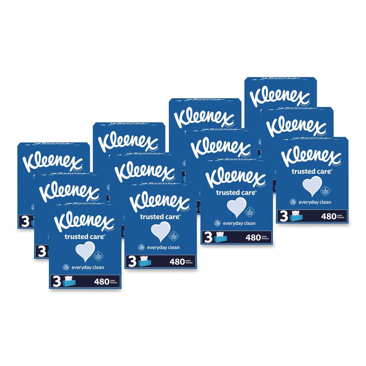 Trusted Care Facial Tissue, 2-Ply, White, 160 Sheets/Box, 3 Boxes/Pack, 12 Packs/Carton