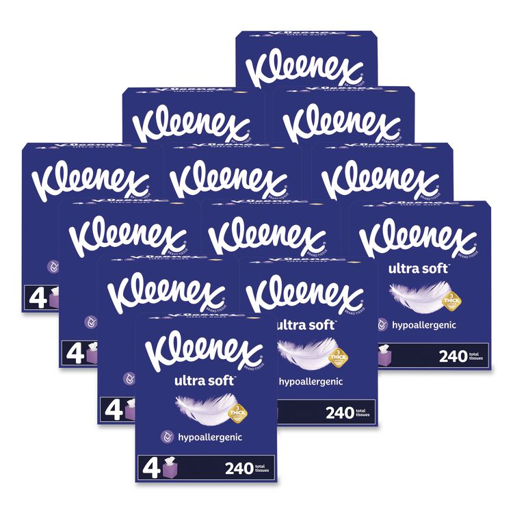 Ultra Soft Facial Tissue, 3-Ply, White, 60 Sheets/Box, 4 Boxes/Pack, 12 Packs/Carton