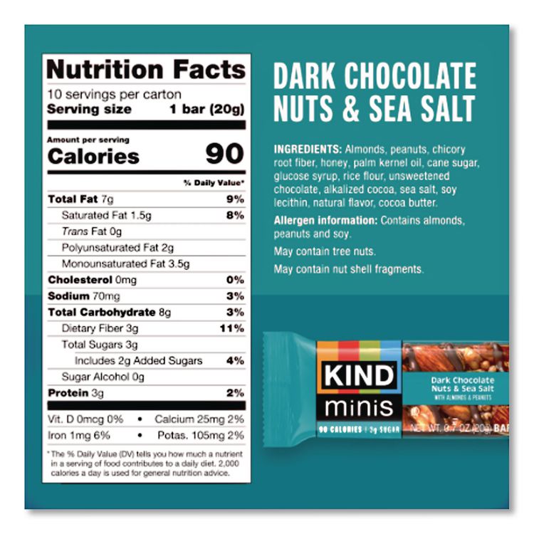 Minis, Dark Chocolate Nuts and Sea Salt/Caramel Almond and Sea Salt, 0.7 oz Bar, 20/Pack