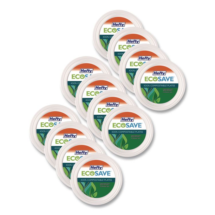 ECOSAVE Tableware, Plate, Sugarcane, 6.75" dia, White, 30/Pack, 12 Packs/Carton