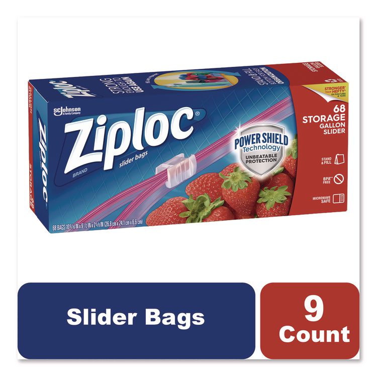 Slider Storage Bags, Gallon, 9.5" x 2.63" x 10.56", Clear, 9/Carton