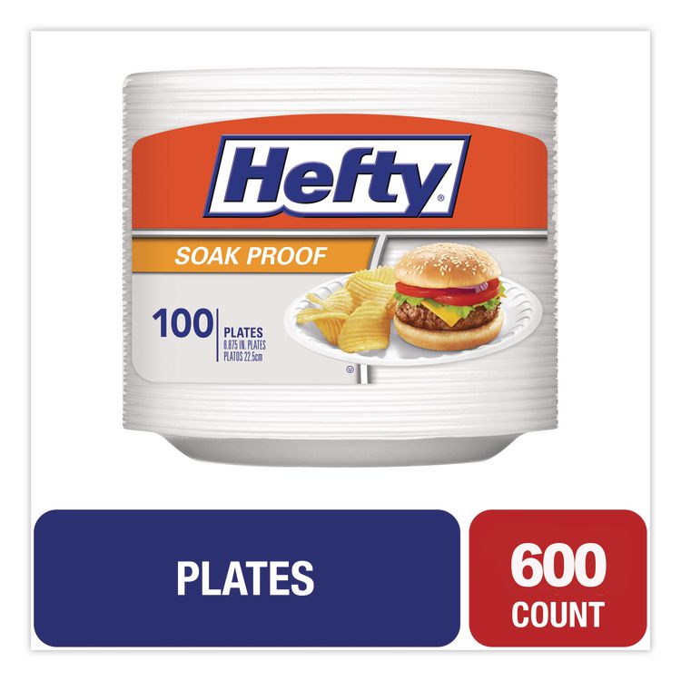 Soak Proof Tableware, Plate, Foam, 8.88" dia, White, 100/Pack, 6 Packs/Carton