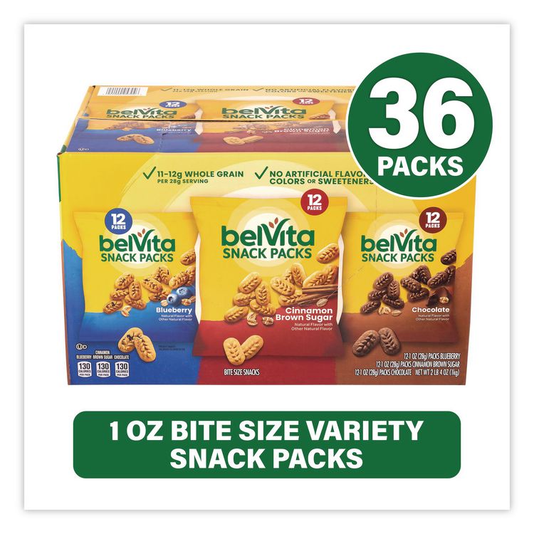 Bites Breakfast Biscuits Variety Pack, Blueberry/Chocolate/Cinnamon Brown Sugar, 1 oz Pack, 36/Carton