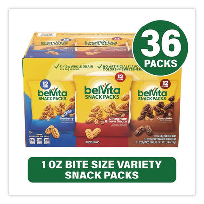 Bites Breakfast Biscuits Variety Pack, Blueberry/Chocolate/Cinnamon Brown Sugar, 1 oz Pack, 36/Carton