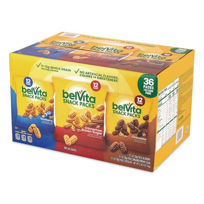 Bites Breakfast Biscuits Variety Pack, Blueberry/Chocolate/Cinnamon Brown Sugar, 1 oz Pack, 36/Carton