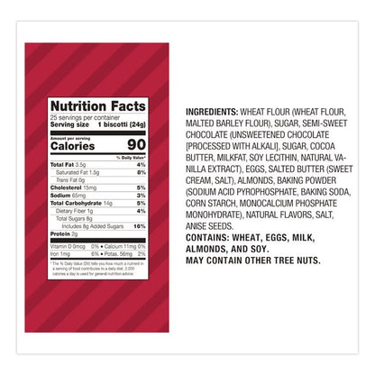Biscotti, Cioccolati Dark Chocolate Almond, 0.85 oz Individually Wrapped, 25/Pack