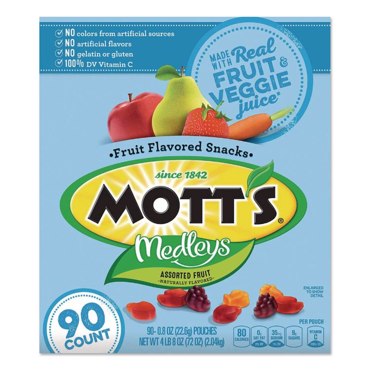 Medleys Fruit Snacks, 0.8 oz Pouch, 90 Pouches/Box