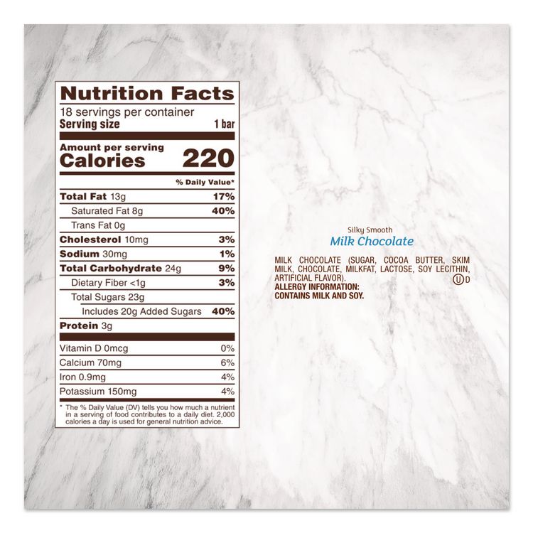 Milk Chocolate Bars, 1.44 oz, 18 Bars/Carton