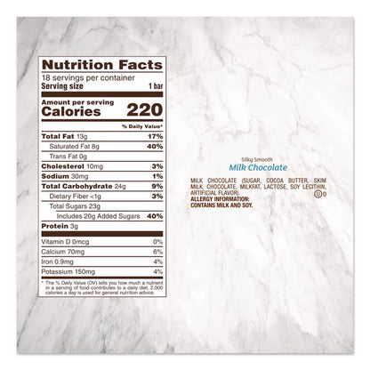Milk Chocolate Bars, 1.44 oz, 18 Bars/Carton