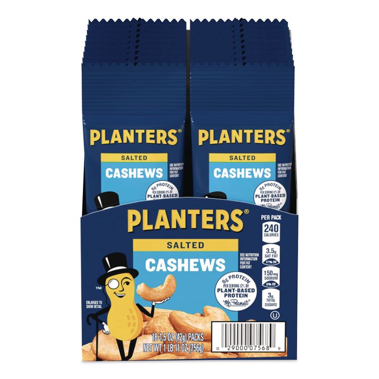 Salted Cashews, 1.5 oz Packs, 18 Packs/Box
