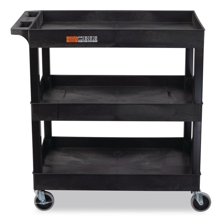Tuffy XL Three-Shelf Utility Cart with Tub Shelves, Plastic, 300 lb Capacity, 35" x 18" x 36", Black