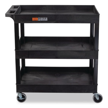 Tuffy XL Three-Shelf Utility Cart with Tub Shelves, Plastic, 300 lb Capacity, 35" x 18" x 36", Black