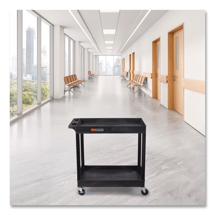 TUFFY XL Two-Shelf Heavy-Duty Multipurpose Utility Cart, Plastic, 200 lb Capacity, 35 x 18 x 34.25, Black