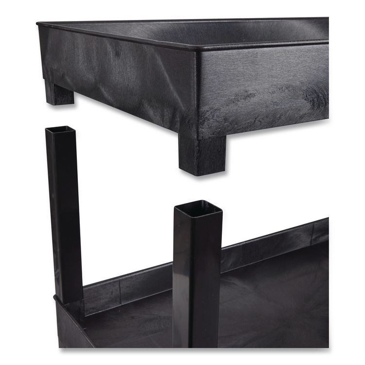 Tuffy XL Three-Shelf Utility Cart with Tub Shelves, Plastic, 300 lb Capacity, 35" x 18" x 36", Black