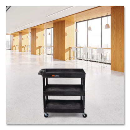 Tuffy XL Three-Shelf Utility Cart with Tub Shelves, Plastic, 300 lb Capacity, 35" x 18" x 36", Black