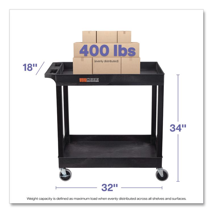 TUFFY XL Two-Shelf Heavy-Duty Multipurpose Utility Cart, Plastic, 200 lb Capacity, 35 x 18 x 34.25, Black
