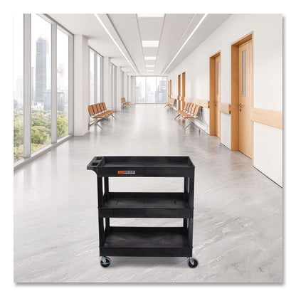 Tuffy XL Three-Shelf Utility Cart with Tub Shelves, Plastic, 300 lb Capacity, 35" x 18" x 36", Black