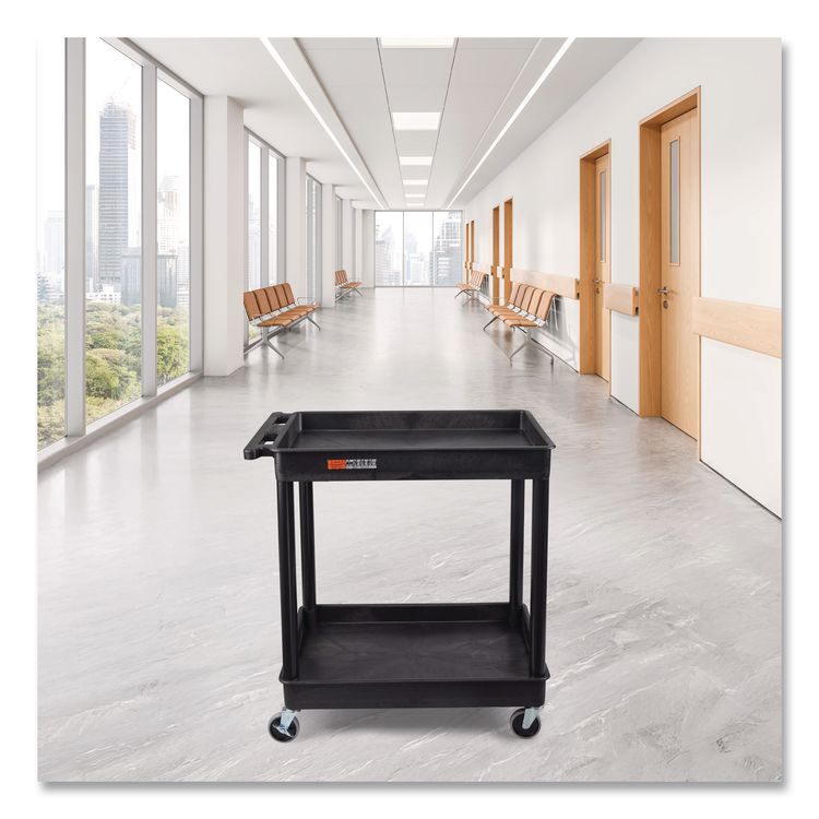 ENDURA Two-Shelf Utility Cart, Plastic, 400 lb Capacity, 32 x 24 x 37.5. Black