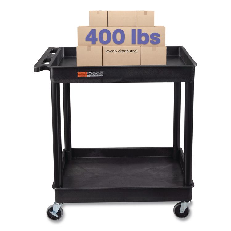 ENDURA Two-Shelf Utility Cart, Plastic, 400 lb Capacity, 32 x 24 x 37.5. Black