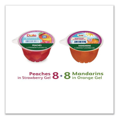 Fruit in Gel Cups, Mandarins/Orange, Peaches/Strawberry, 4.3 oz Cups, 16 Cups/Carton