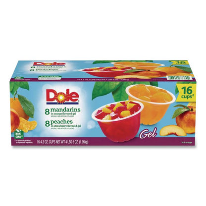 Fruit in Gel Cups, Mandarins/Orange, Peaches/Strawberry, 4.3 oz Cups, 16 Cups/Carton