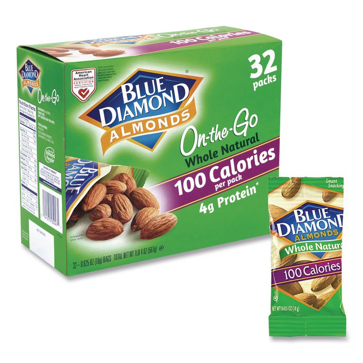 Whole Natural Almonds On-the-Go, 0.63 oz Pouch, 32 Pouches/Carton
