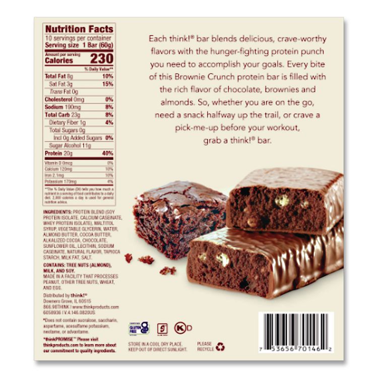 High Protein Bars, Brownie Crunch, 2.1 oz Bar, 10 Bars/Carton