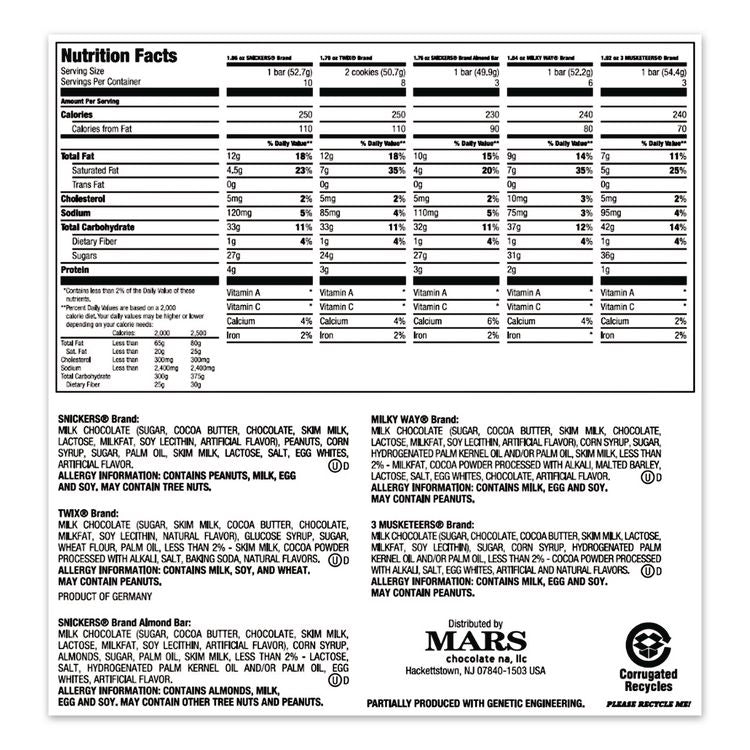 Full-Size Candy Bars Variety Pack, Assorted, 30/Box