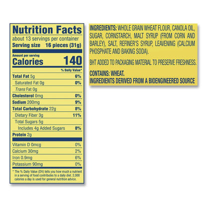Wheat Thins Crackers, Original, 20 oz Bag, 2 Bags/Pack