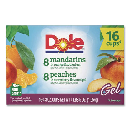 Fruit in Gel Cups, Mandarins/Orange, Peaches/Strawberry, 4.3 oz Cups, 16 Cups/Carton