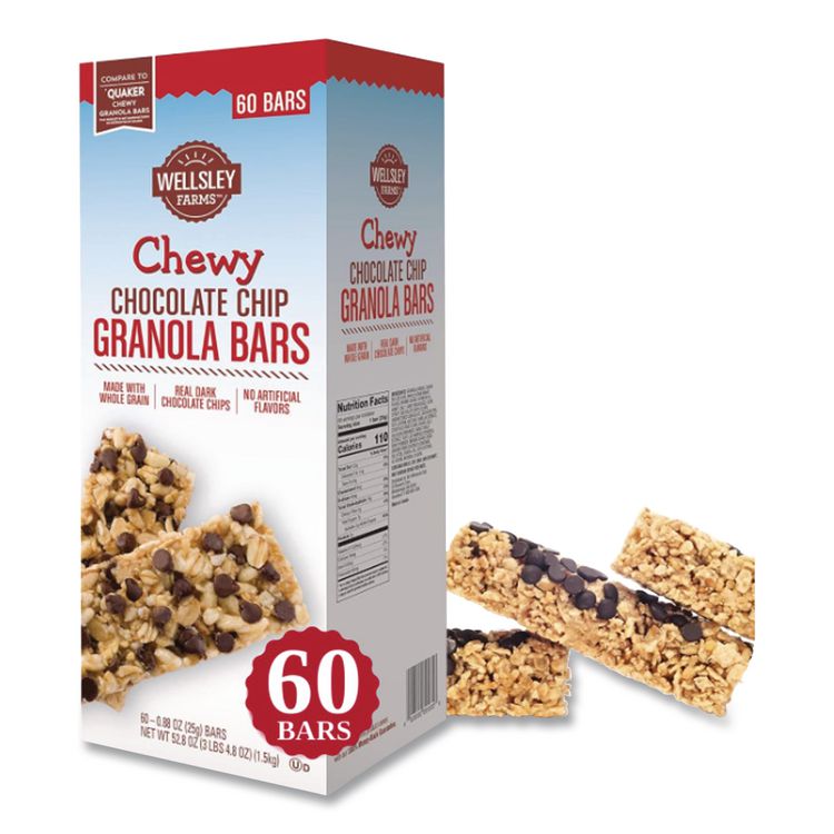 Chewy Chocolate Chip Granola Bars, 0.88 oz Bar, 60 Bars/Box