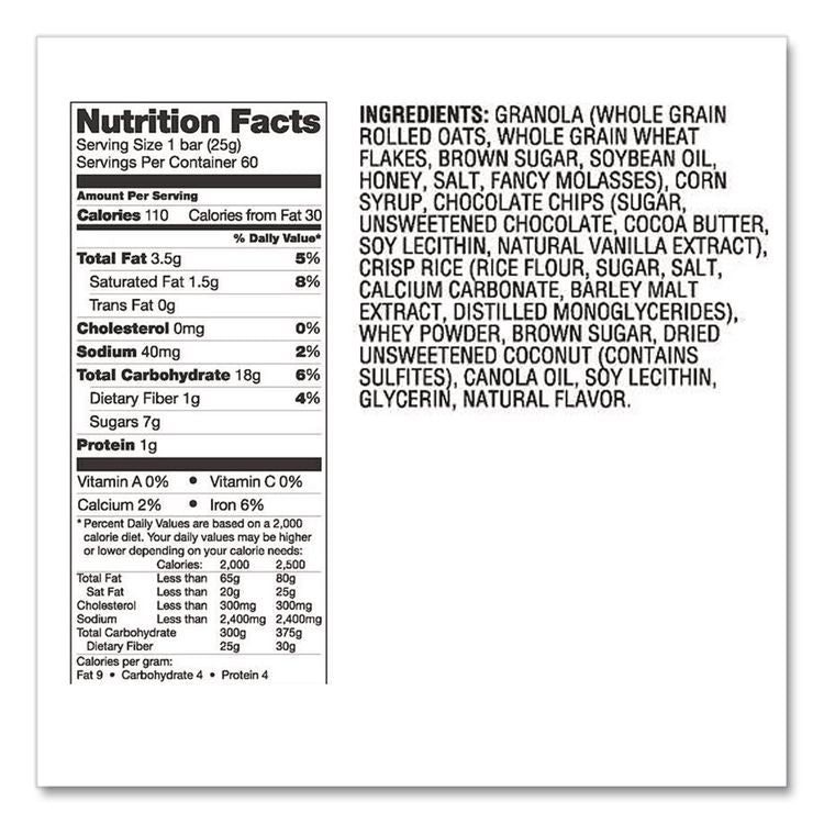 Chewy Chocolate Chip Granola Bars, 0.88 oz Bar, 60 Bars/Box