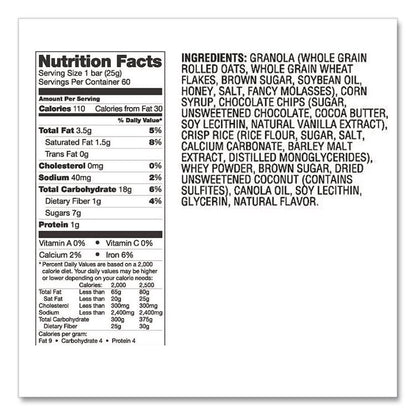 Chewy Chocolate Chip Granola Bars, 0.88 oz Bar, 60 Bars/Box