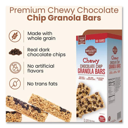 Chewy Chocolate Chip Granola Bars, 0.88 oz Bar, 60 Bars/Box