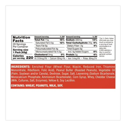 Toast Chee Peanut Butter Cracker Sandwiches, 1.52 oz Pack, 40 Packs/Box
