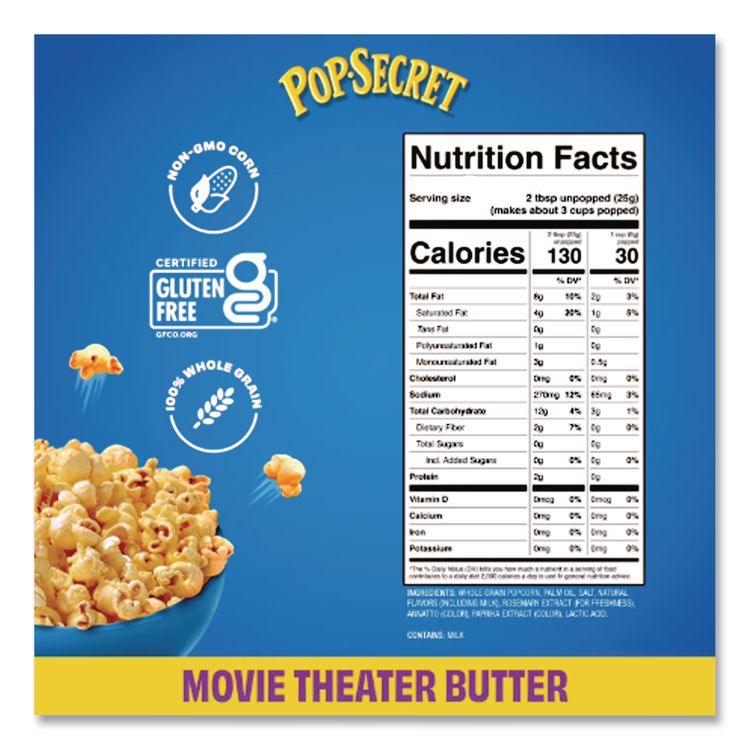 Microwave Popcorn, Movie Theater Butter, 3 oz Bags, 30/Carton