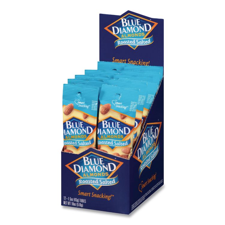 Roasted Salted Almonds, 1.5 oz Tube, 12 Tubes/Carton