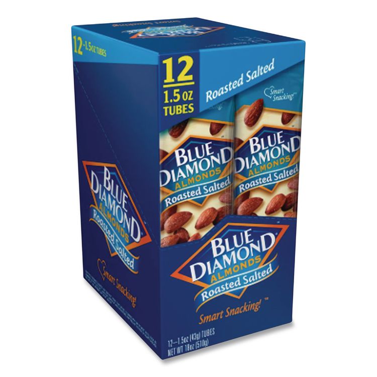 Roasted Salted Almonds, 1.5 oz Tube, 12 Tubes/Carton
