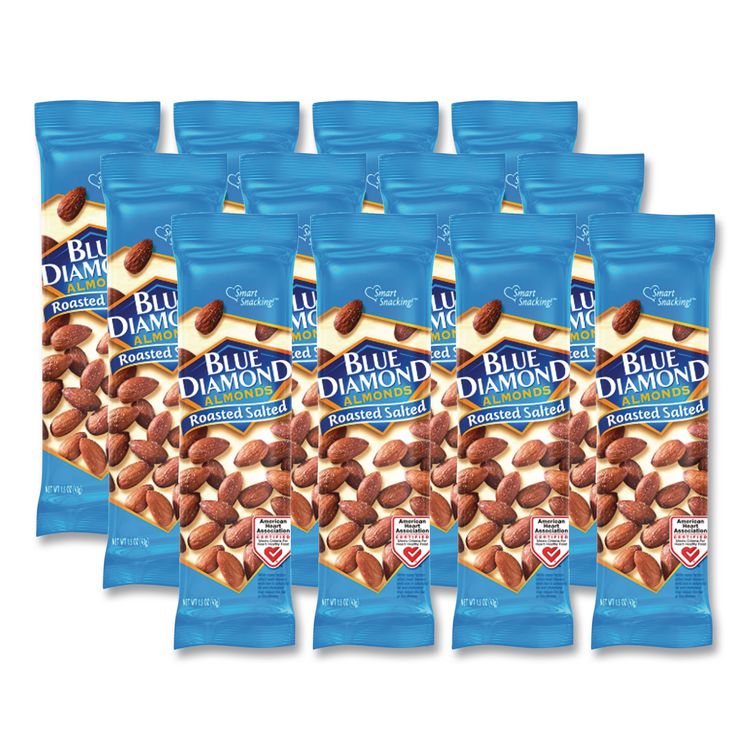 Roasted Salted Almonds, 1.5 oz Tube, 12 Tubes/Carton