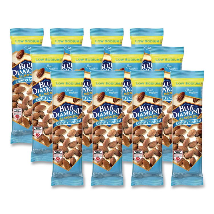 Low Sodium Lightly Salted Almonds, 1.5 oz Tube, 12 Tubes/Carton