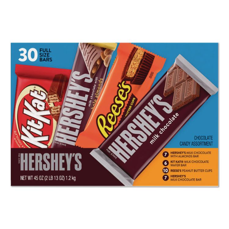 Full Size Chocolate Candy Bar Variety Pack, Assorted 1.5 oz Bar, 30 Bars/Box