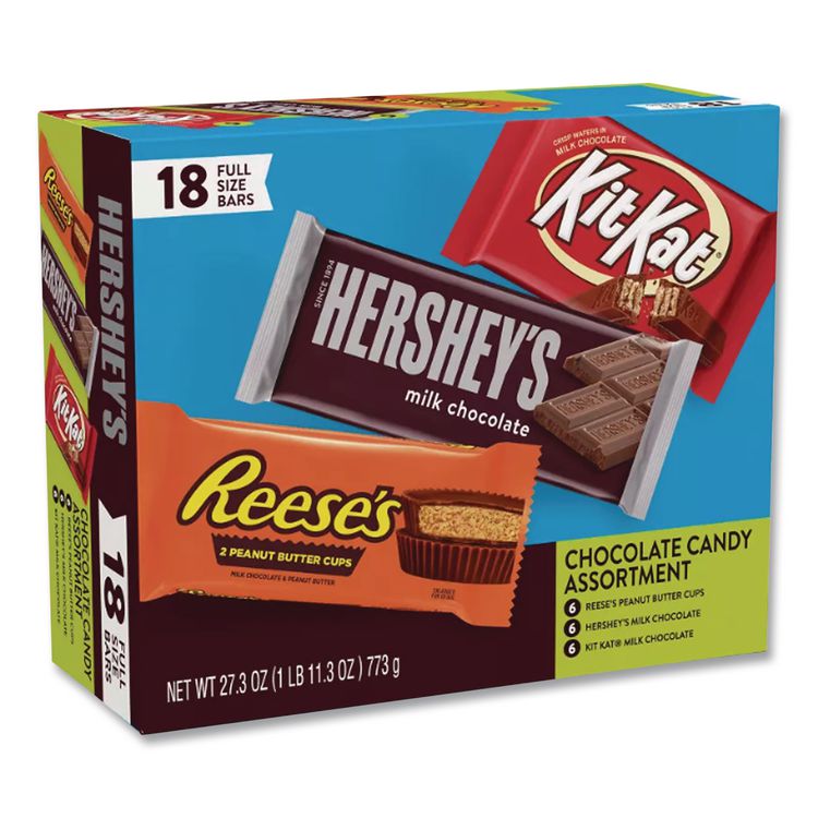 Full Size Chocolate Candy Bar Variety Pack, Assorted 1.5 oz Bar, 18 Bars/Carton