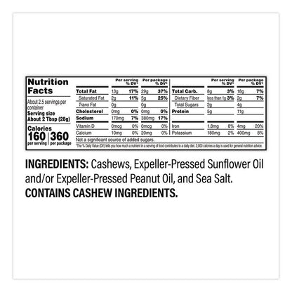 Sea Salted Whole Cashews, 2.25 oz Pouch, 8/Carton
