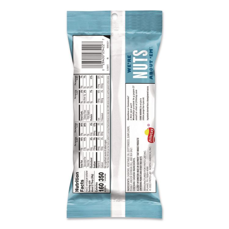 Sea Salted Whole Cashews, 2.25 oz Pouch, 8/Carton