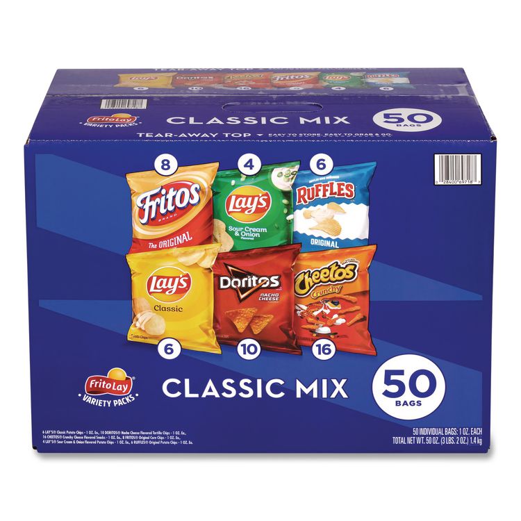 Potato Chips Bags Variety Pack, Assorted Flavors, 1 oz Bag, 50 Bags/Carton