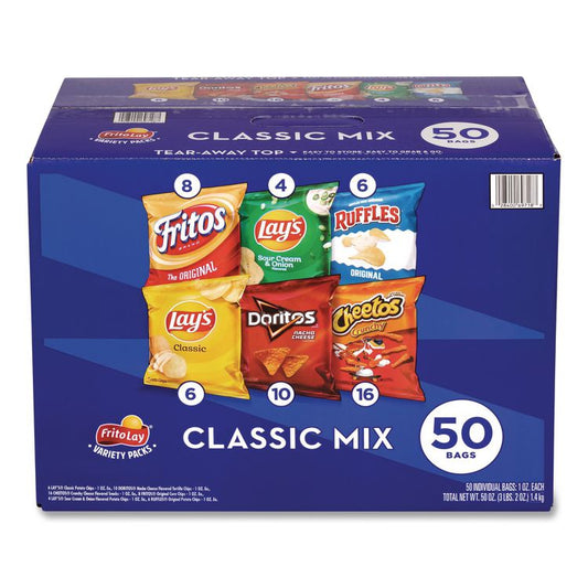 Potato Chips Bags Variety Pack, Assorted Flavors, 1 oz Bag, 50 Bags/Carton