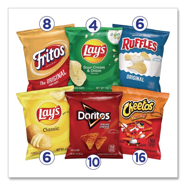 Potato Chips Bags Variety Pack, Assorted Flavors, 1 oz Bag, 50 Bags/Carton