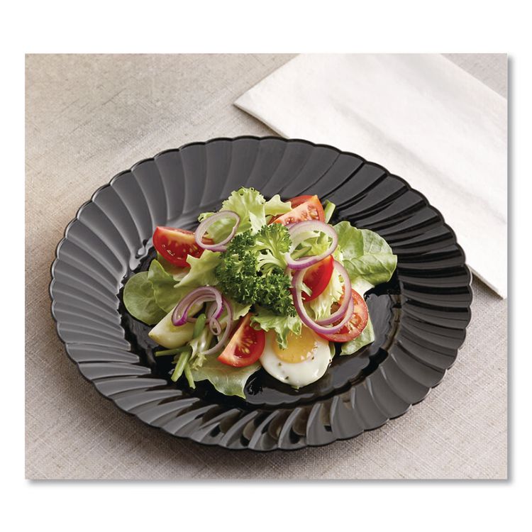 Classicware Plastic Dinnerware, Plate, 10.5" dia, Black, 144/Carton