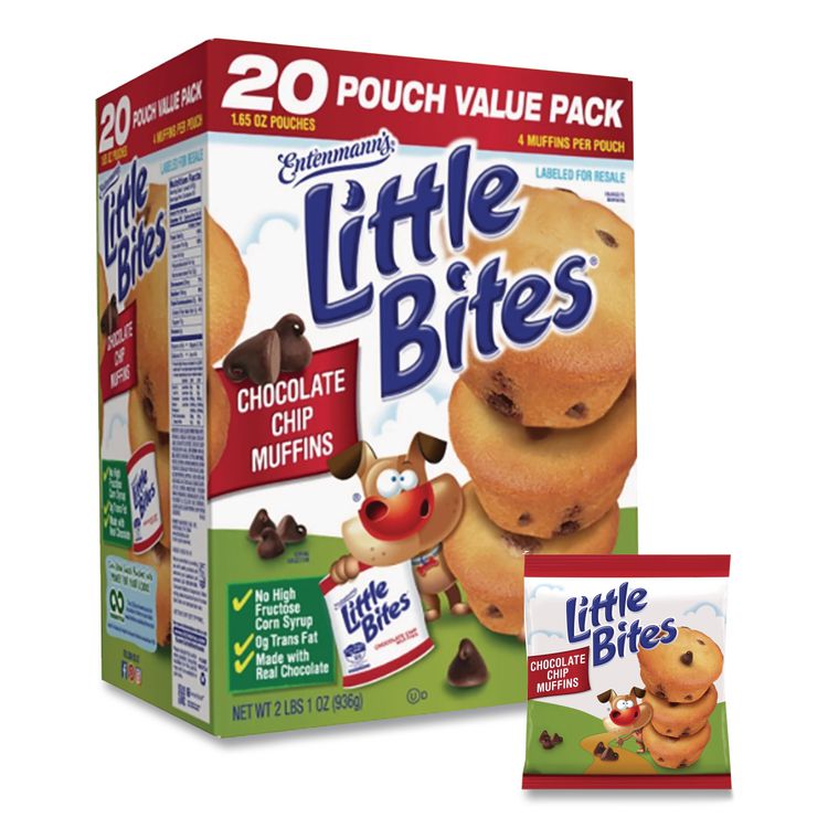 Little Bites Muffins, Chocolate Chip, 1.65 oz Pouch, 20 Pouches/Carton