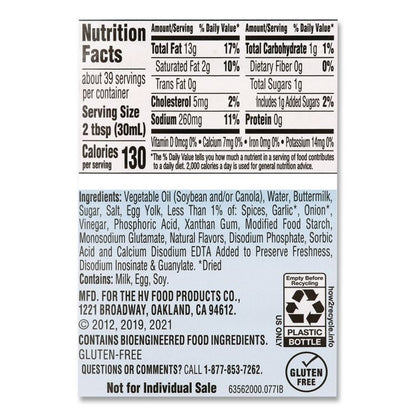 Original Ranch Dressing, 40 oz Bottle, 2 Bottles/Carton
